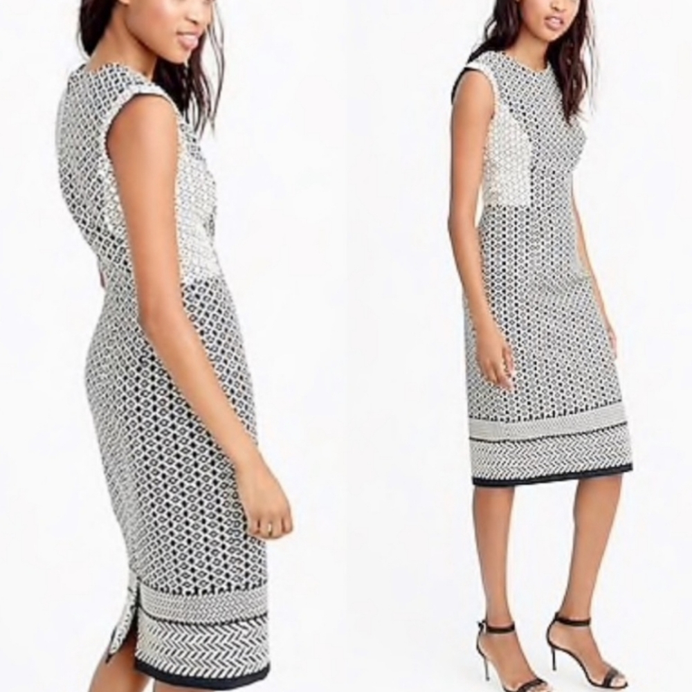 EUC J. Crew Black and White Geometric Sheath Dress Size 8